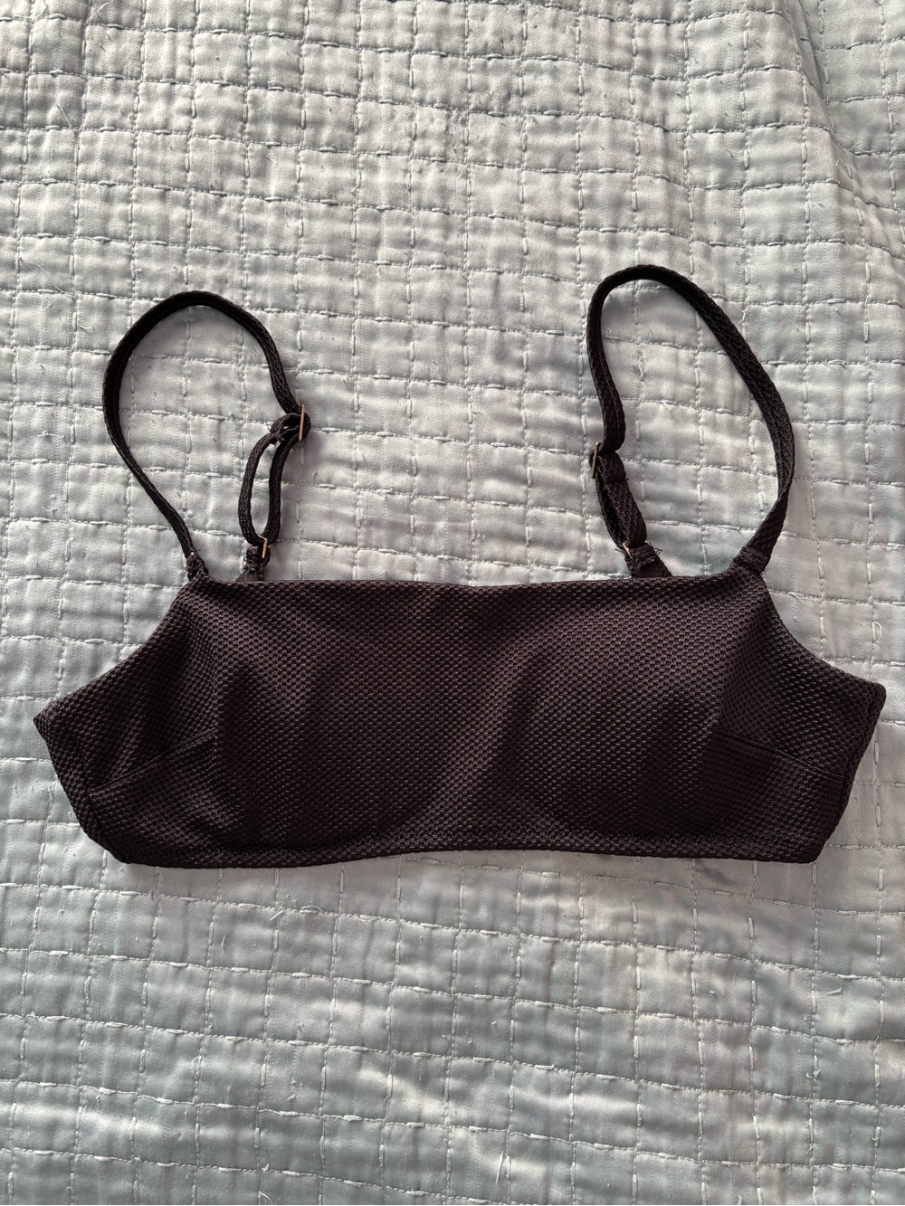 aerie Black Textured Swim Bikini Top with Adjustable Straps
